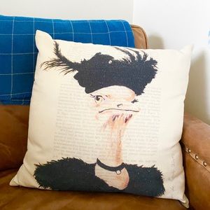 Cream Colored Ostrich Printed Throw Pillow